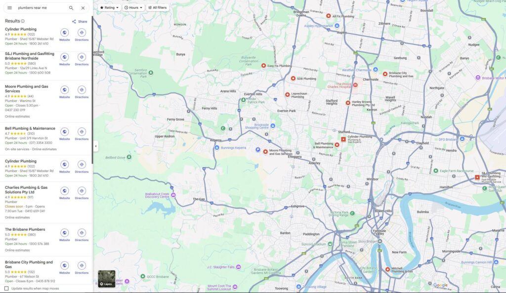 Plumbers on Google Maps