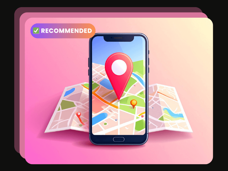 Smartphone on top of a map with a red location pin, illustrating local SEO and map listing setup.